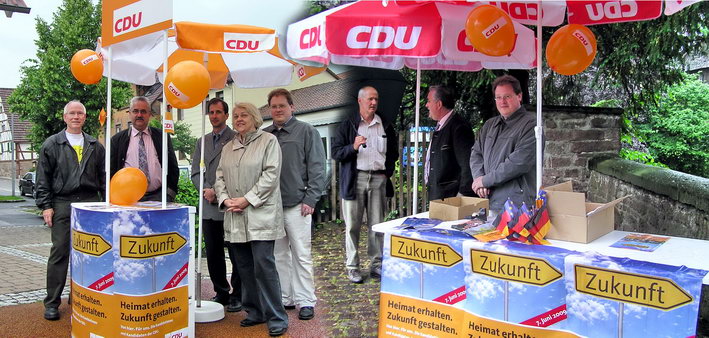 Bildmontage:  v.l.: Postplatz Zaisersweiher - Erhard Knittel, Johannes Glz, Dr. Jochen Birkle, Marita Heugel, Alexander Heugel - vor dem Klostertor in Maulbronn - Peter Pfitzer, Johannes Glz, Alexander Heugel