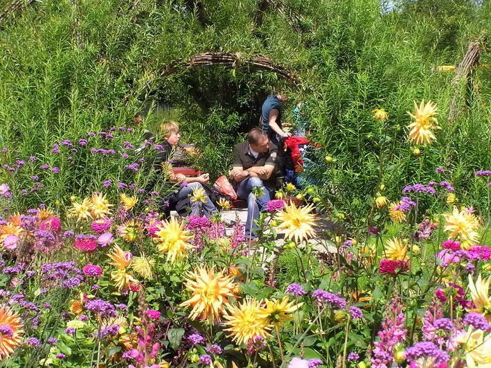 wie in einem Versteck zwischen den Blumen - eingebettet in einen Riesenkorb