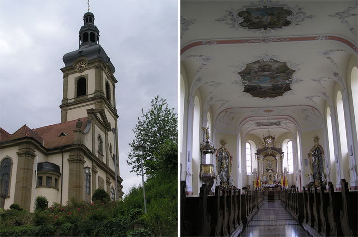 Bild:  Die Odenheimer Pfarrkirche St. Michael - auen und innen 